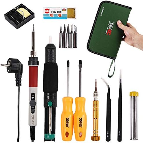 Soldering Soldering iron 220V 70W Adjustable Temperature EU Plug Electric Soldering Iron Kit+5pcs Tips Welding Repair knife Hobby Tweezers - (CN, Power: 70W, Plug Type: EU)