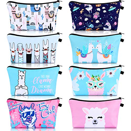 8 Pieces Makeup Bags Llama Makeup Pouch Alpaca Pattern Cosmetic Bags Cartoon Letters Printed Toiletry Travelling Bags for Christmas