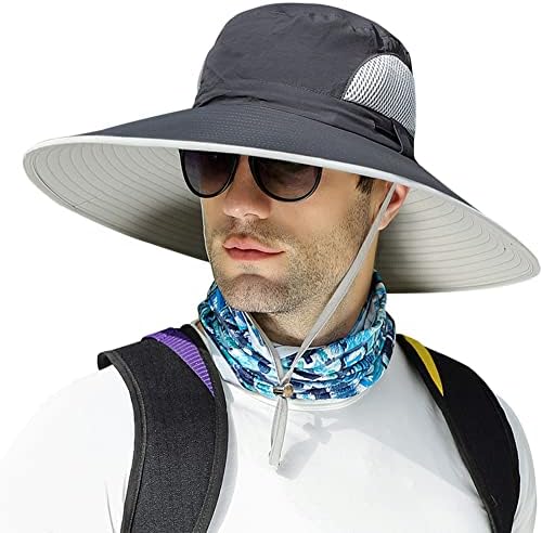 【Oversize XXL&Wide Brim】 Sun Hats for Men, 【UPF50+Waterproof】 Fishing-Hat Boonie Bucket for Hiking Safari Beach Garden Dark Gray