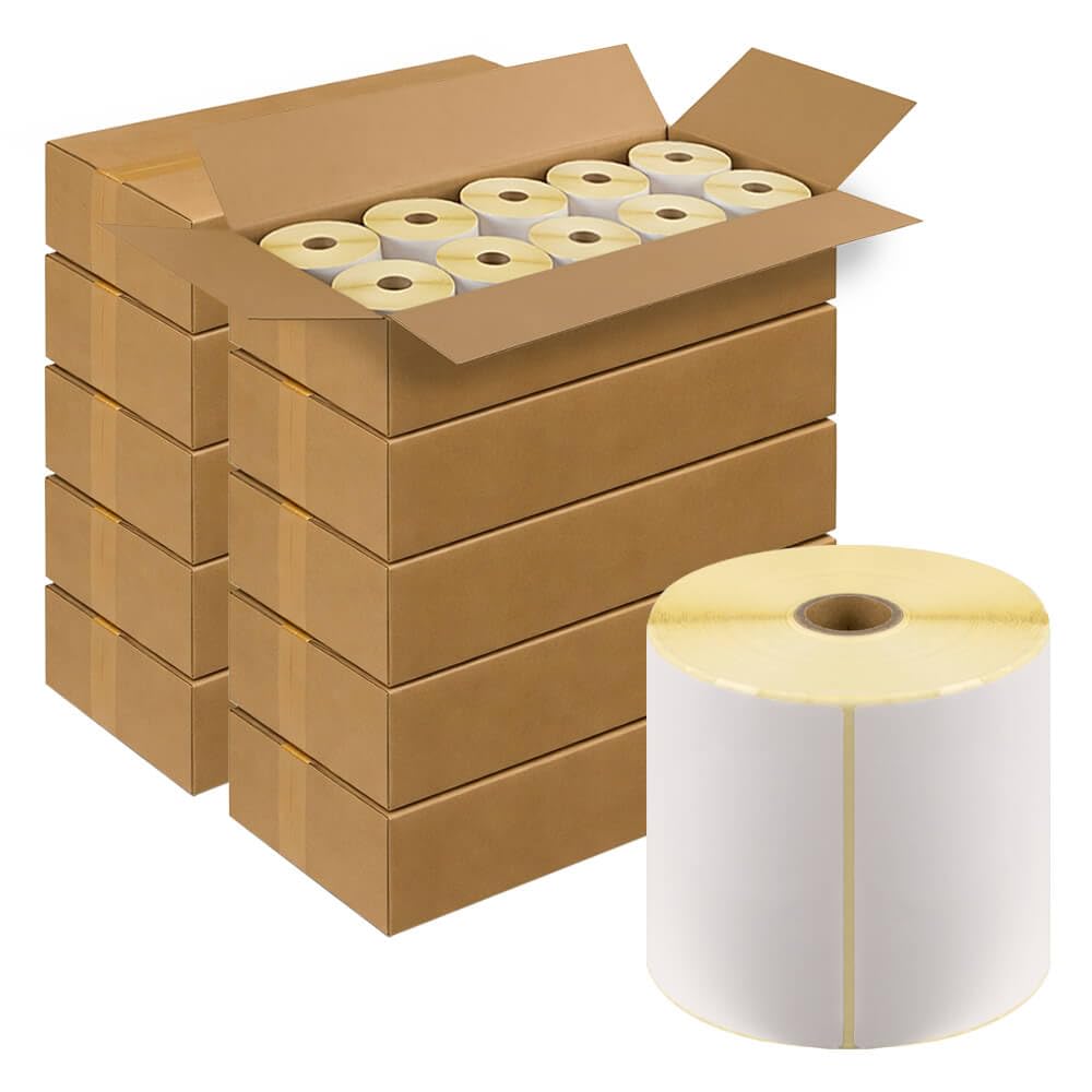 Thermo-Eco Versandetiketten, weiß, 10 x 15 cm, 500 Stück/Rolle, 100 Rollen, Art.-Nr. 611867 | Paket Etiketten | Versandlabel | Rollen Etiketten