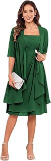 2 Piece Mother of The Bride Dresses for Wedding with Jacket Ruffle Formal Evening Gown for Women