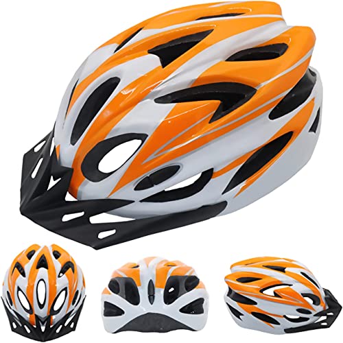 自転車 ヘルメット 大人用 耐衝撃 高通気性 サイクリングヘルメット 超軽量 ロードバイクヘルメット サンバイザー付き 18通気ホール 自転車ヘルメット サイズ調整可能 アゴパッド付き スポーツヘルメット 男女兼用 (オレンジ)