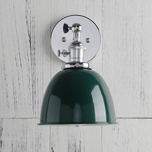 Permo Polished Chrome 6.3-Inch Metal Dome Shade Vintage Industrial Wall Sconce Lighting Fixture (Green) #TOP4