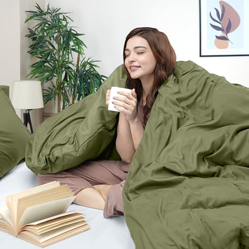 Utopia Bedding Duvet Cover Queen Size - 3 Piece with Zipper Closure - 1 Comforter Cover 90X90 Inches & 2 Pillow Shams 20X26 Inches (Olive) Comforter Not Included