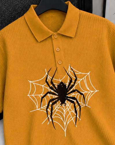 Image of AUSK Men's Spider Graphic Printed Polo T-Shirt | Cotton Blend Textured Half Sleeve Regular Fit Polo Neck Casual Wear Tshirt for Men
