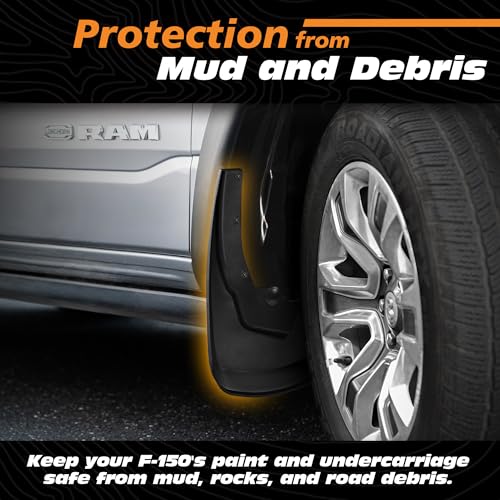 Image of Mud Flaps for Trucks | Fits 2015-2020 Ford F150 Without Fender Flares, Front & Rear Splash Mud Guards, 4PC-Black