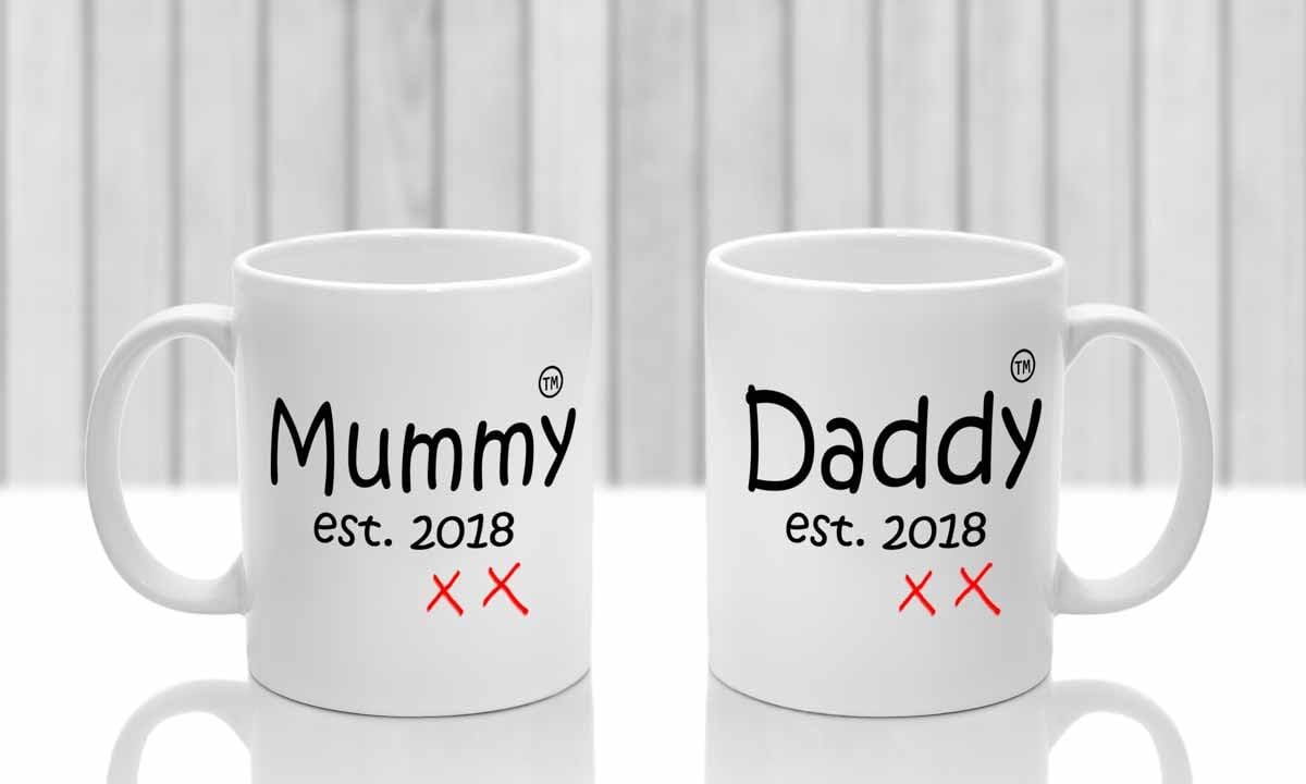 New Mum New Dad Mugs x 2, Personalised. Gift for New Parents with Mummy Daddy. Perfect Standout Gift for Any New Parent. Customised to Year of Your Choosing