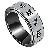 HIJONES Unisex Stainless Steel Tibetan Buddhism Mantra Spinner Ring Band Black Size 10