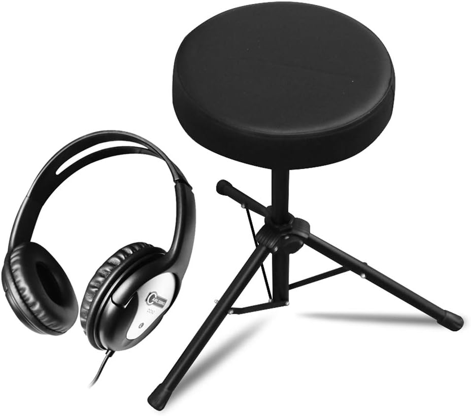 Carlsbro CSS3 Adjustable Folding Drum Stool Padded Throne Guitar Seat with Practice Headphones