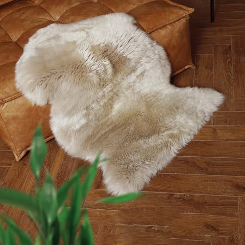 Premium Genuine Fur Sheepskin Rug Real Australia Sheepskin Natural Luxury Fluffy Lambskin Fur Area Rug Seat Covers for Kids Bedroom Sofa Chair Cover (Creamy Gray, Single Pelt/2ft x 3ft)