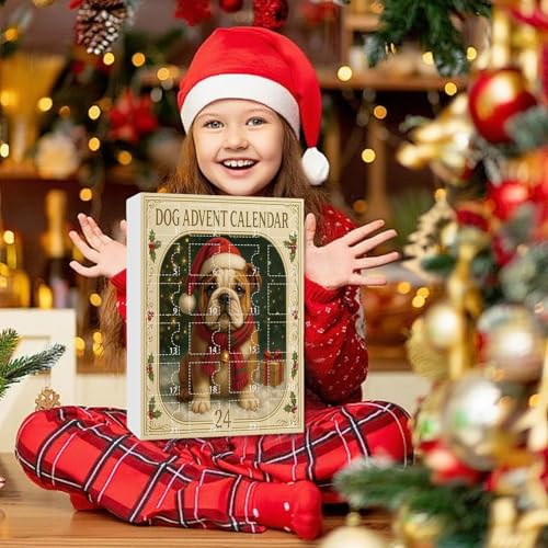 Adventskalender 2025 mit 24 Hunde-Figuren - Weihnachtskalender mit Hundestatuen in Festlicher Kleidung, Tägliche Überraschung vom 1. bis 24. Dezember für Familien (24-tlg Set)