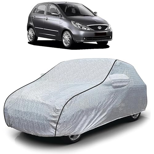 Image of Sulfar 100% Waterproof Car Body Cover Compatible with Mirror for Tata Indica Vista (Triple Stitched, Full Bottom Elastic, Magic Silver with Black Piping)