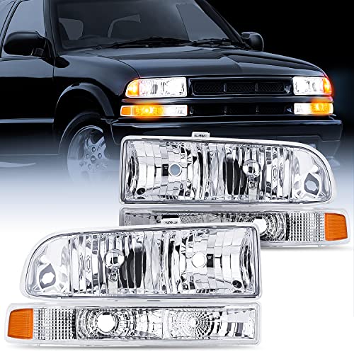 Nilight Headlight Assembly for 1998 1999 2000 2001 2002 2003 2004 2005 Chevy Blazer Headlights 1998-2004 Chevrolet S10 Pickup Replacement Headlamp Housing Bumper Lights, 2 Years Warranty