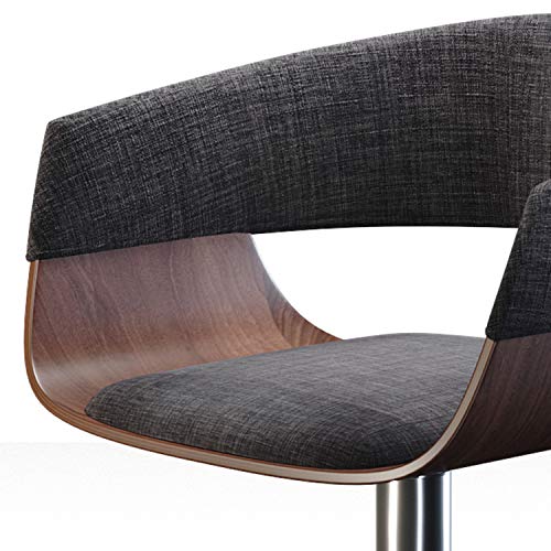 Simplihome Lowell 24 Inch Bar Stool, Charcoal Grey Linen Look Fabric, Curved, Swivel, Gas Lift Adjustable Height, For The Kitchen And Dining Room, Mid Century Modern #TOP6