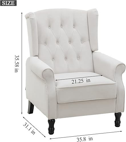 Miniatura 2 de Artechworks Silla moderna de tela con alas y brazos copetudos, sofá individual de lino con patas de madera, cómoda tapizada para lectura, sala de