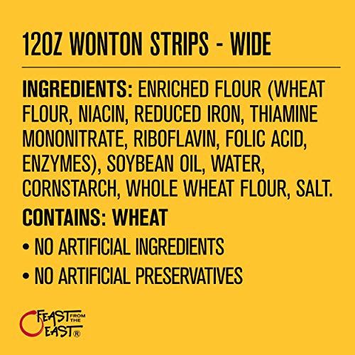 Feast From The East Wonton Strips 4 Oz - Asian Salad Topping - Restaurant Style Wide Cut - Crispy Crouton Alternative - All Natural No Preservatives - Certified Kosher (Pack of 1)