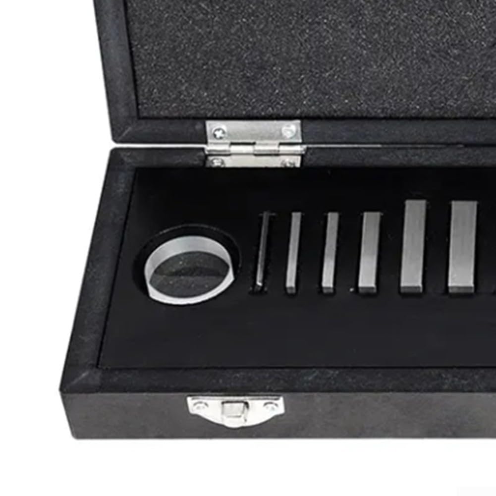 Kit de calibración de indicador con 9 bloques de calibre de acero y plano óptico, certificado rastreable NIST, tolerancia de grado AS-0, bloques serializados en caja de madera para (Nivel 1)