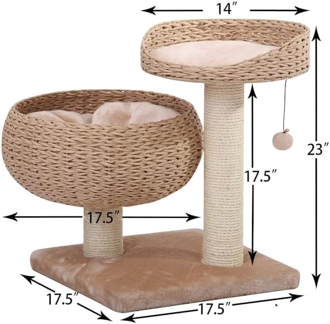 PetPals Group Cozy Eco-Friendly Handwoven Cat Tree with Sisal Scratching Post, 23" H
