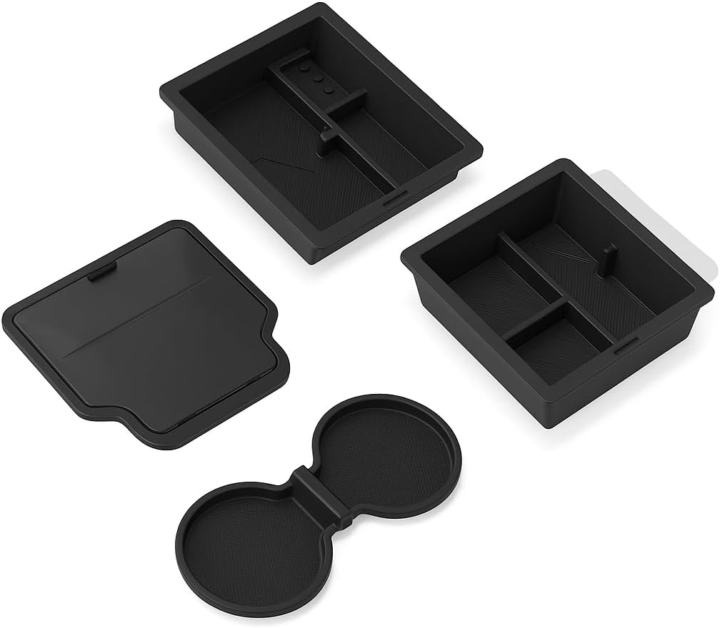 Center Console Organizer for Tesla Model Y Juniper (2025–2026) & Model 3 Highland (2024–2025) | Double-Layer Sliding Tray | Noise-Free | Premium 4-Piece Set