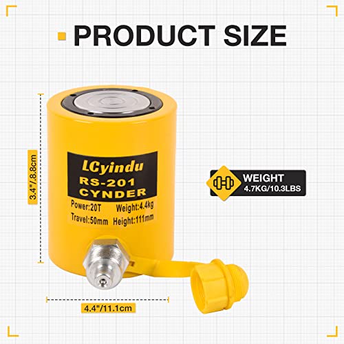 Image of 20T Hydraulic Cylinder Jack Ram 2 inch(50mm) Stroke Solid Single Acting Hydraulic Ram Cylinder Jack Hydraulic Lifting Cylinders (20T 2Inch)