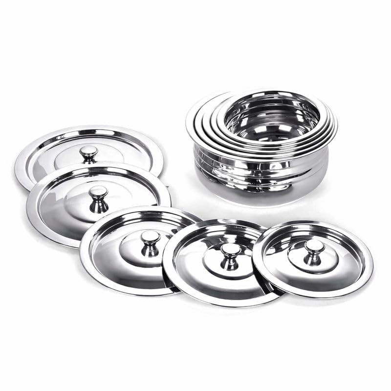Image of KC Stainless Steel Cook and Serve Handi Set with Lids | Casserole Set| 5 Piece with Cover