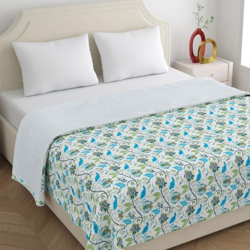 Image of Home Ecstasy 100% Cotton Mulmul Reversible Dohar for Double Bed 210 GSM (86 x 88 inches), Teal