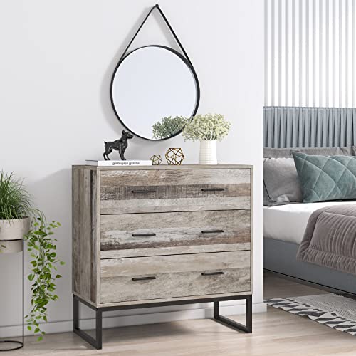Fotosok Wide Dresser For Bedroom, 3 Drawer Dresser With 2 Handles, Chest Of Drawers With Metal Frame For Home Office, 31.5L X 15.6W X 32.3H #TOP3
