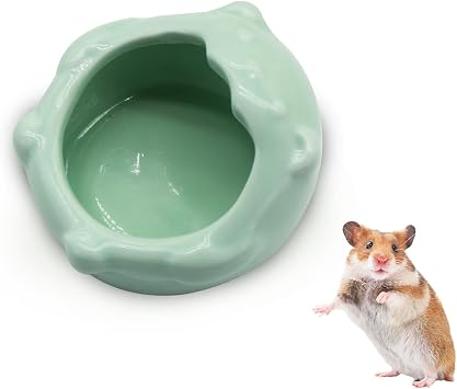 Small Ceramic Pet Hamster Bowl, Easy to Clean Anti Flipping Small Animal Bowls, Hamster Food and Water Bowl for Golden Bears, Rabbits, Hedgehogs, Dutch Pigs, Parrots Green
