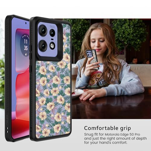 Image of KAPAVER Dazzle Series Back Cover Case for Motorola Edge 50 Pro (TPU+PC) (Floral Bloom-Black)