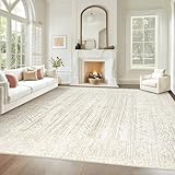 Living Room Rugs 8x10: Washable Moroccan Geometric Boho Rug Farmhouse Non Slip Stain Resistant Large Rug Low Pile Soft Carpet for Bedroom Dining Room Kids Room (Ivory Beige,8'x10')