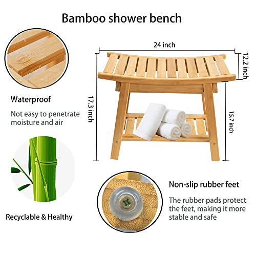 Bamboo Shower Bench, Waterproof Shower Bench, Shower Benches For Inside Shower, 2-Tier Bamboo Bench For Shower #TOP1
