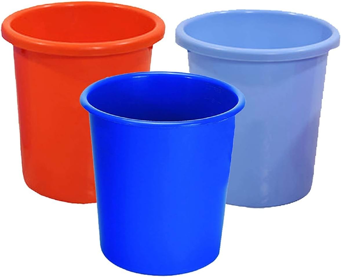 Kuber IndustriesPortable Waste Bin/Dust Bin/Rubbish Bin/Trash Can/Garbage Bin-Homeware Set Of 3 Pcs (Assorted Color) Code14, Kubmart04417, 24X24X25 Cm, Multi