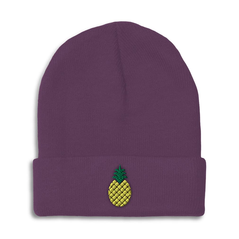 Speedy Pros Beanies for Men Gold Pineapple Embroidery Humor Pineapple Winter Hats for Women Acrylic Skull Cap 1 Size Purple Design Only