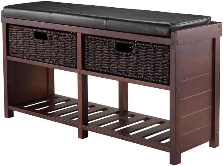 Winsome Wood Colin Cushion Bench with Baskets