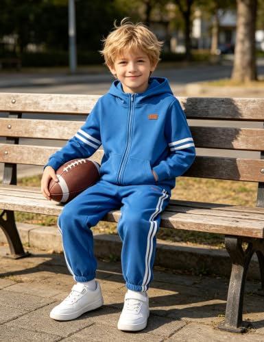 Image of Toddler Boy Clothes Long Sleeve Colorblock Hoodie Sweatsuits Tops and Pants 2Pcs Winter Outfits Boys Fall Clothes