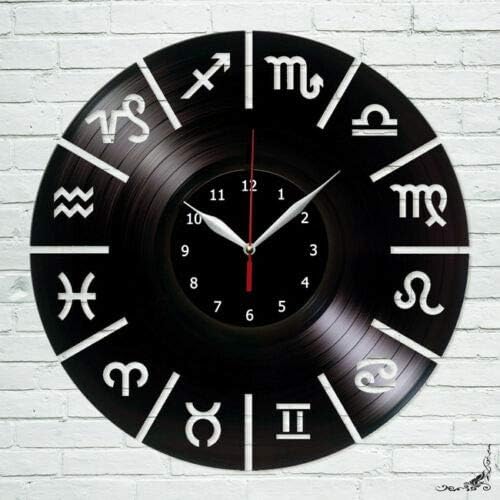 Reloj de pared de vinilo astrológico de astrología del zodiaco, registro LP, decoración del hogar, arte hecho a mano, regalo de personalidad (tamaño