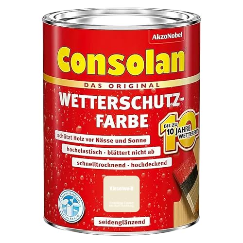 Consolan Wetterschutzfarbe, Deckender Holzschutz für Außen, Kieselweiß, 750ml