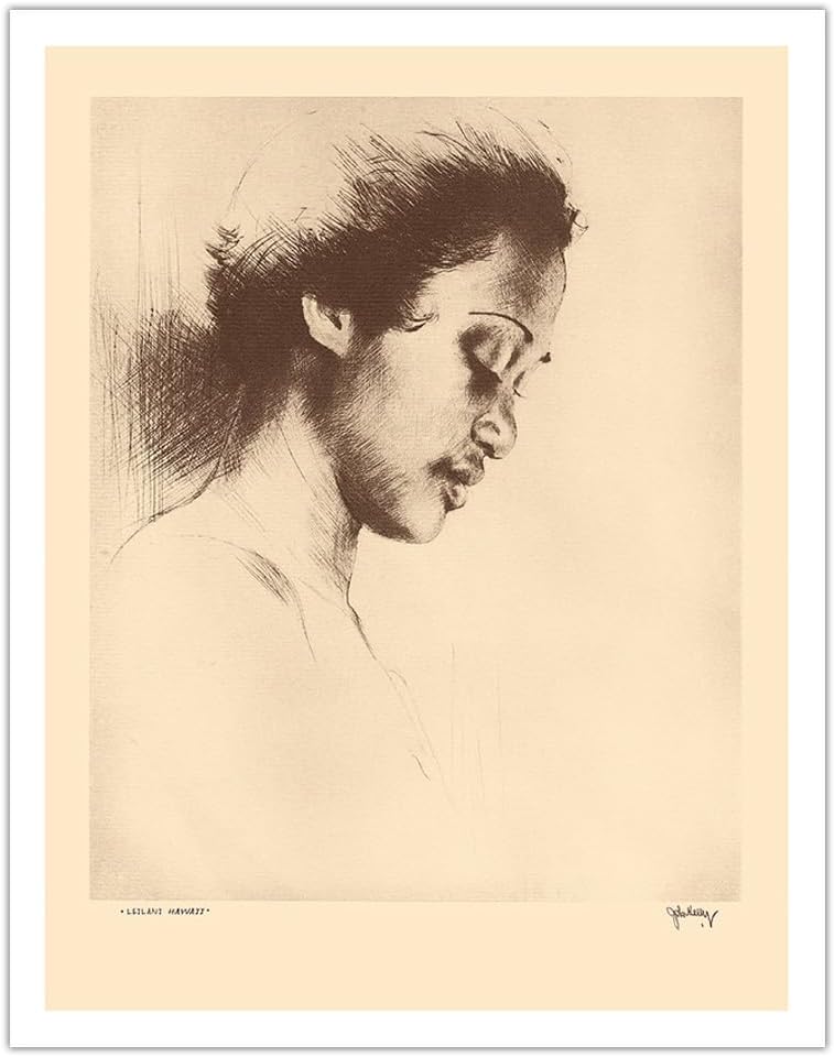 Leilani Hawaii - from Etchings and Drawings of Hawaiians - Vintage Drypoint Etching by John Melville Kelly c.1930s - Fine Art Matte Paper Print (Unframed) 18x24in