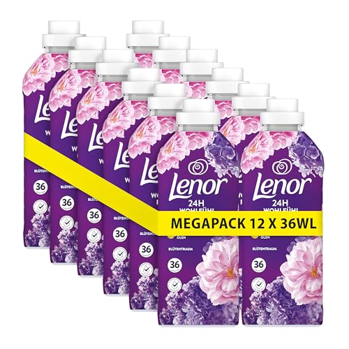 Lenor Suavizante para 36 lavados, sueño de flores, 24 horas de frescor para el bienestar, con una nota de aceites esenciales (12 x 36 WL)
