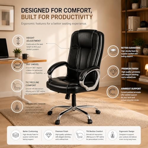 Image of GOYALSON Doctor Ortho Lumbar Support Spine Care High Back Office Executive Boss Black Revolving Chair | Made in India (Black New)
