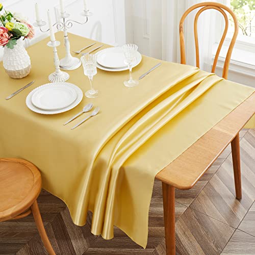 Cobedzy 1 Pack Gold Satin Tablecloth, 58 x 102 Inches Rectangle Table Cover,Smooth Fabric Gold Satin Table Cloths,Luxury Silk Tablecloth for Party Wedding Dining Banquet