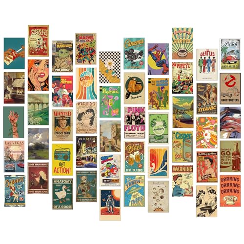 Image of Paper9store Pack Of 50 Aesthetic Wall Collage Kit - 4?6 Inches Self Adhesive Wall Posters For Bedroom, Living Room, Office A6 Size (Vintage)