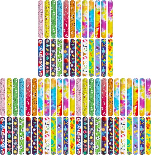 POPLAY Snap Bracelets for Kids, 48PCS Slap Bracelets Bulk Dinosaurs Space Colorful Party Favors for Kids Carnival Classroom Prizes Goodie Bag Stuffers End of School Year Exchanging Gifts (Pack of 3)
