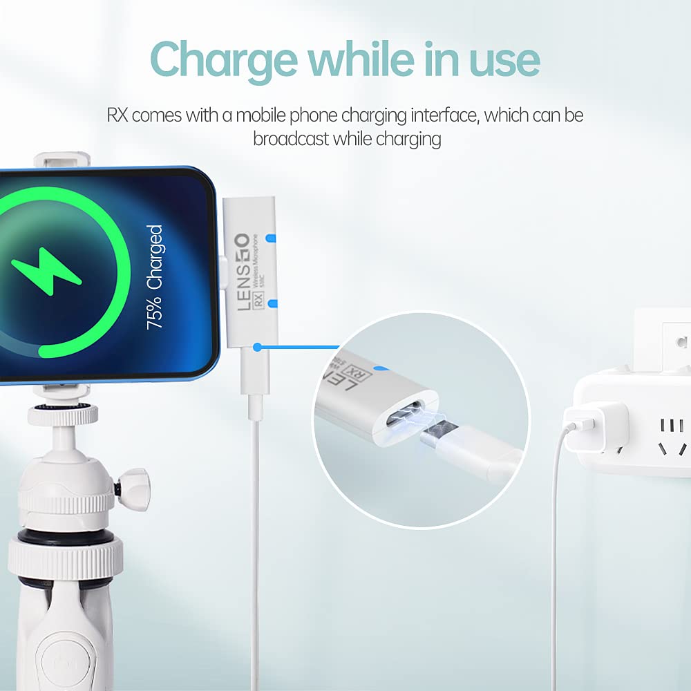 LENSGO Bezprzewodowy mikrofon krawatowy do USB typu C Android, 2,4 GHz, podwójny bezprzewodowy system mikrofonowy z etui ładującym, do nagrywania wideo na YouTube, Facebook, Plug & Play, transmisja