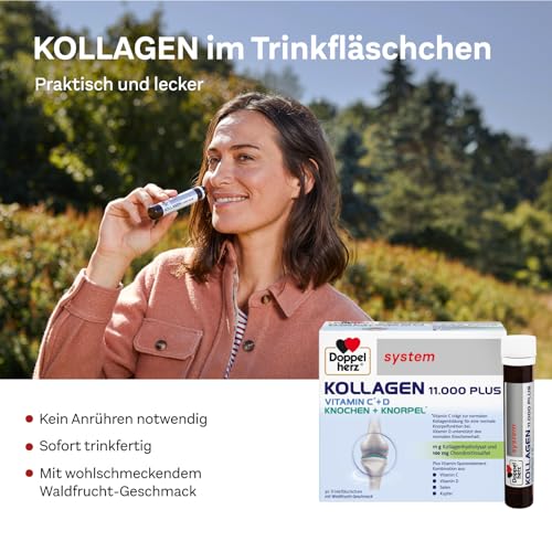Doppelherz system KOLLAGEN 11.000 PLUS – Mit Nährstoffen, die zur Gesundheit des Bewegungsapparates und zum Zellschutz beitragen – 2x 30 Trinkfläschchen