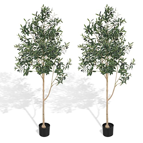 6Ft Olive Tree Artificial Plants 2 Pack Fake Olive Tree Plants In Pot Faux Silk Tree For Home Office Garden Porch Entryway Balcony Indoor Outdoor Decor. #TOP14