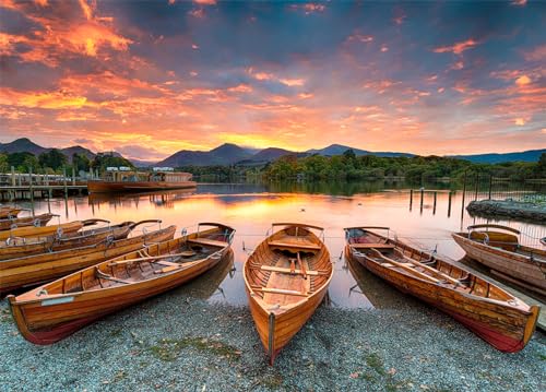 Derwent Water Jigsaw Puzzles for Adults 1000 Jigsaws Fiery Sunset over Boats 1000 Piece Jigsaw Puzzles for Adults
