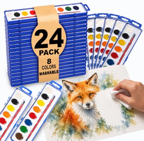 [24 PACK] Watercolor Paint Set | 8 Washable...