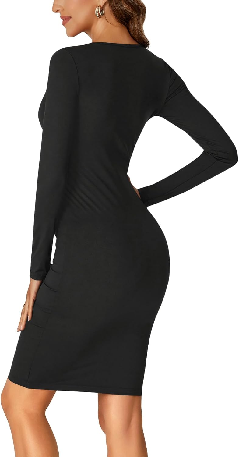 LYANER Women's Square Neck Long Sleeve Fall Elastic Knee Length Bodycon Bodice Mini Dress - Image 5