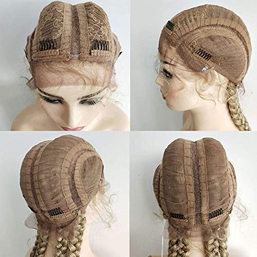 Xiweiya Extra Long Mixed Blonde Braided Lace Front Wig 4Braids Box Braids Gold Cornrow Braided Wig With Baby Hairs Afro Braids Crochet Braids Hair Natural Hairline Xpression Braiding Hair For Women #TOP5